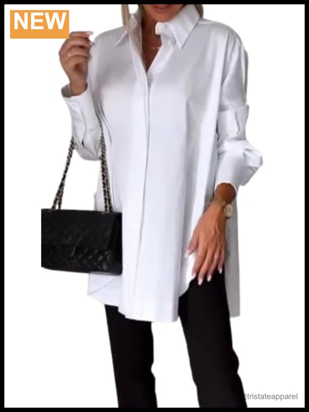Oversized Button Down Shirt Side Slit Woven Blouse for Women